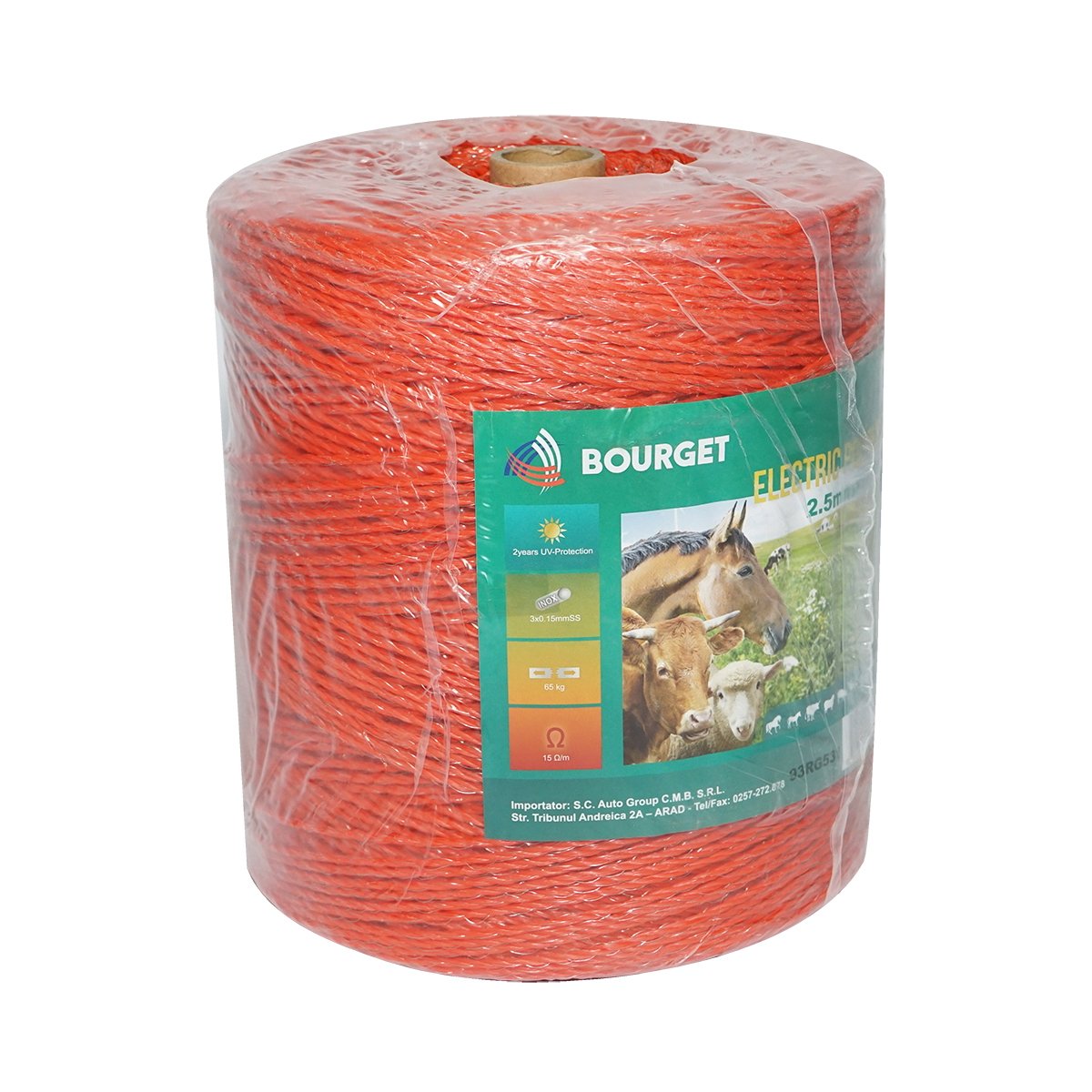 Rola fir portocalie fi 2.5mm 3x0.15mm SS, 1000m gard electric, rezistenta 15 Ohm Bourget